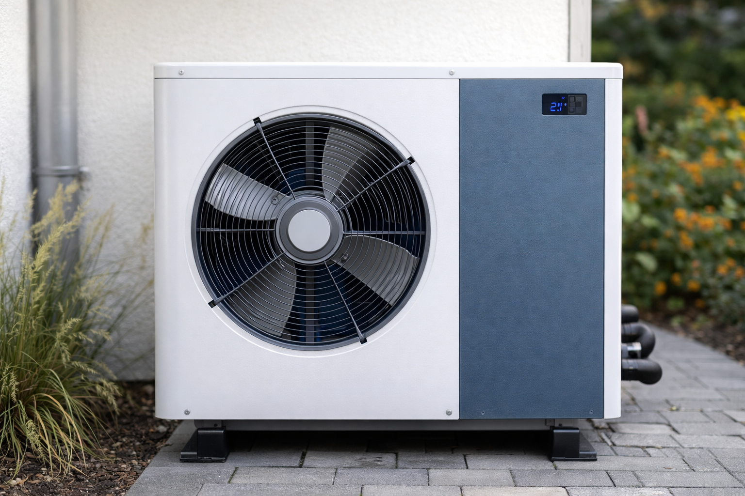 Pompe à chaleur air/eau installée à l'extérieur d'une maison